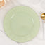 10-Pack Plastic 11" Round Dinner Plates in Sage Green Ruffled Rim with Gold Edging - Sturdy Disposable Dinnerware