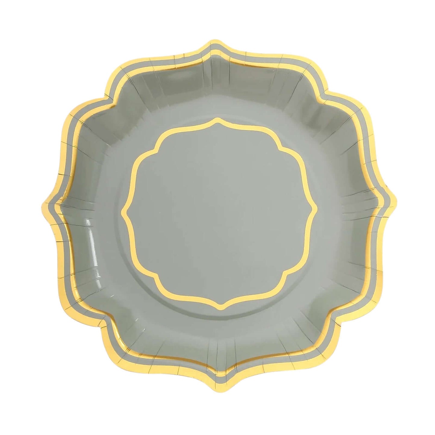 25-Pack Paper Dessert Plates in Sage Green with Gold Scallop Rim - Disposable 300GSM Appetizer Salad Plates 8"