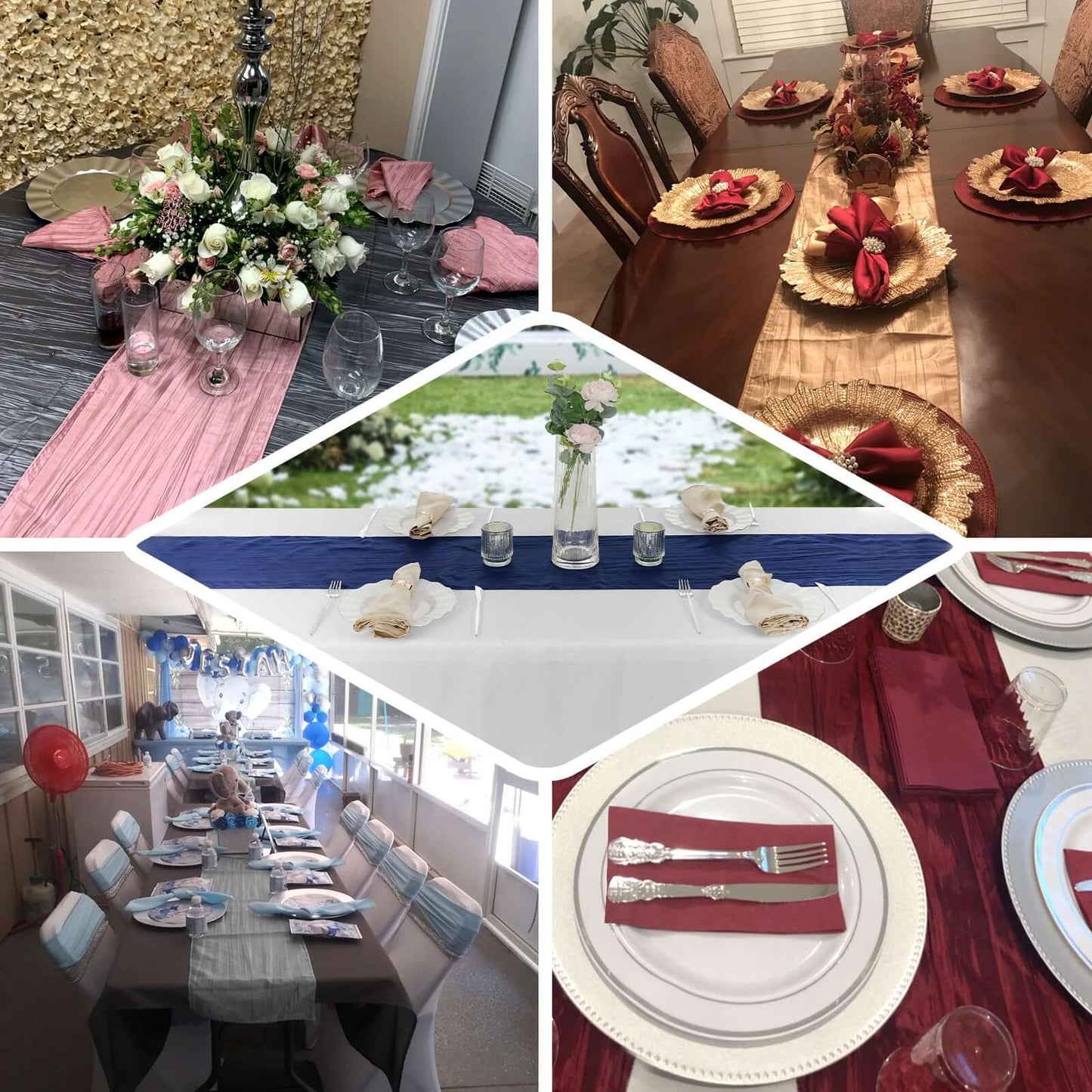 Taffeta 12"x108" Table Runner Dusty Sage Green - Accordion Crinkle Design