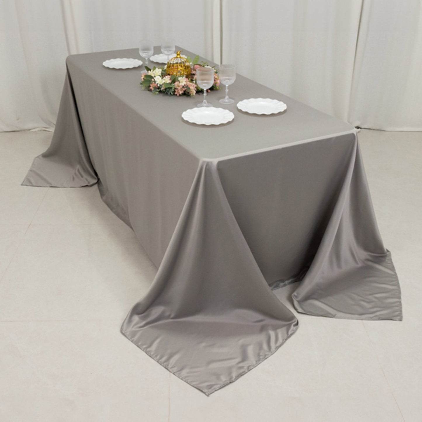 Lamour Satin 90"x132" Rectangle Tablecloth Silver - Soft & Silk-Like Seamless Table Cover