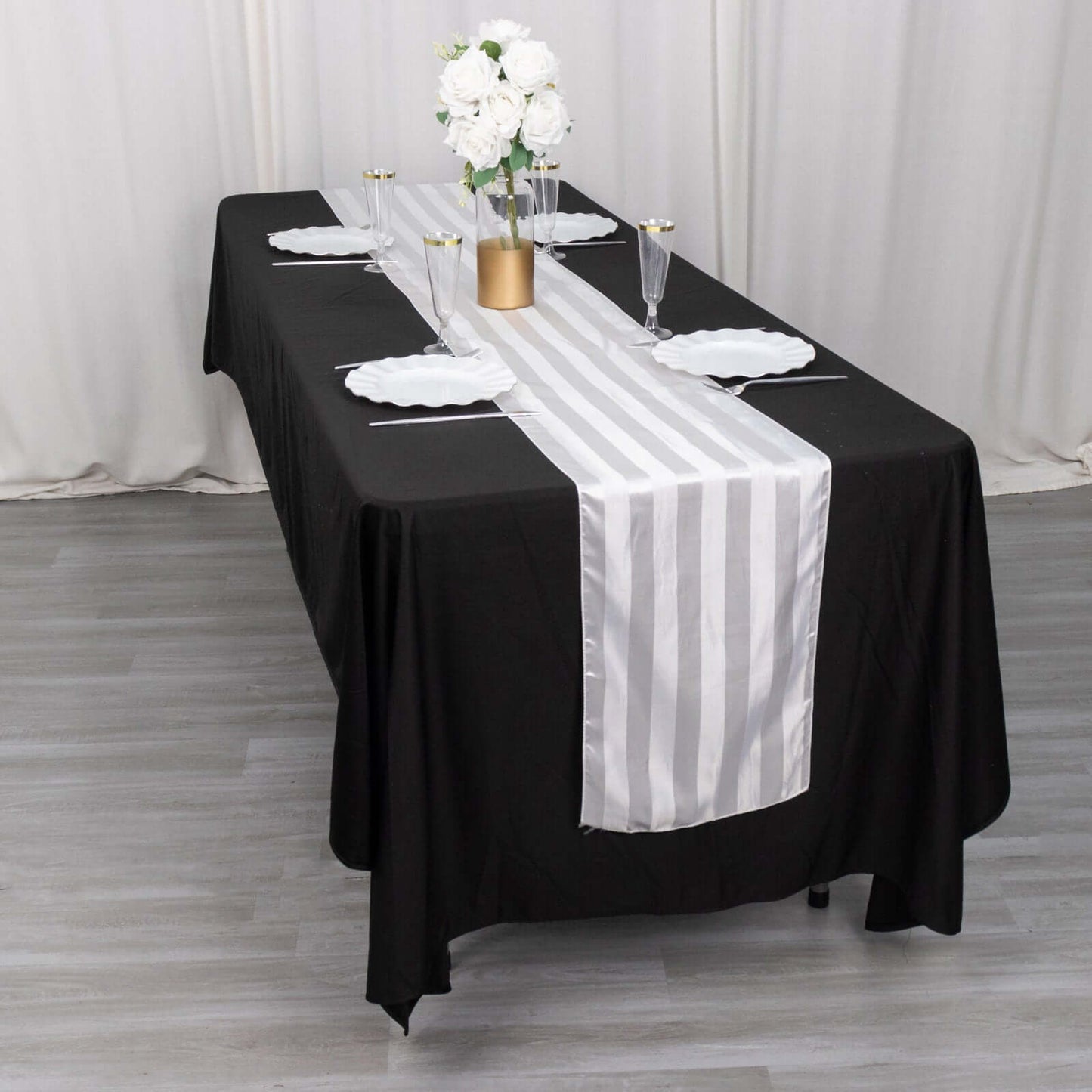 Satin 12"x108" Table Runner White - Stripe Classic Wedding & Event Table Decor