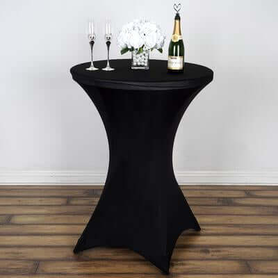 Spandex 30" Round Cocktail Table Cover Black - Easy to Maintain Stretch Fitted Highboy Tablecloth for Stylish Events - Linen Luxes