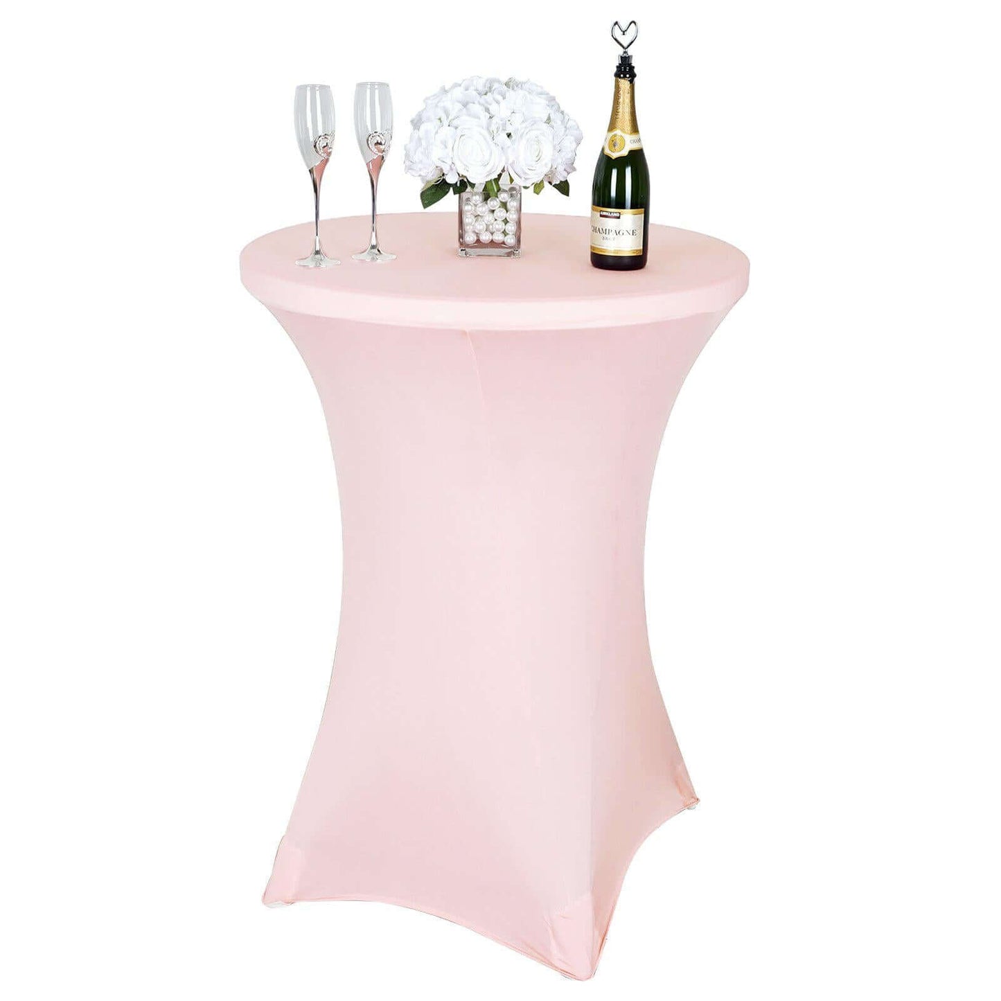 Spandex 30" Round Cocktail Table Cover Blush - Easy to Maintain Stretch Fitted Highboy Tablecloth - Linen Luxes
