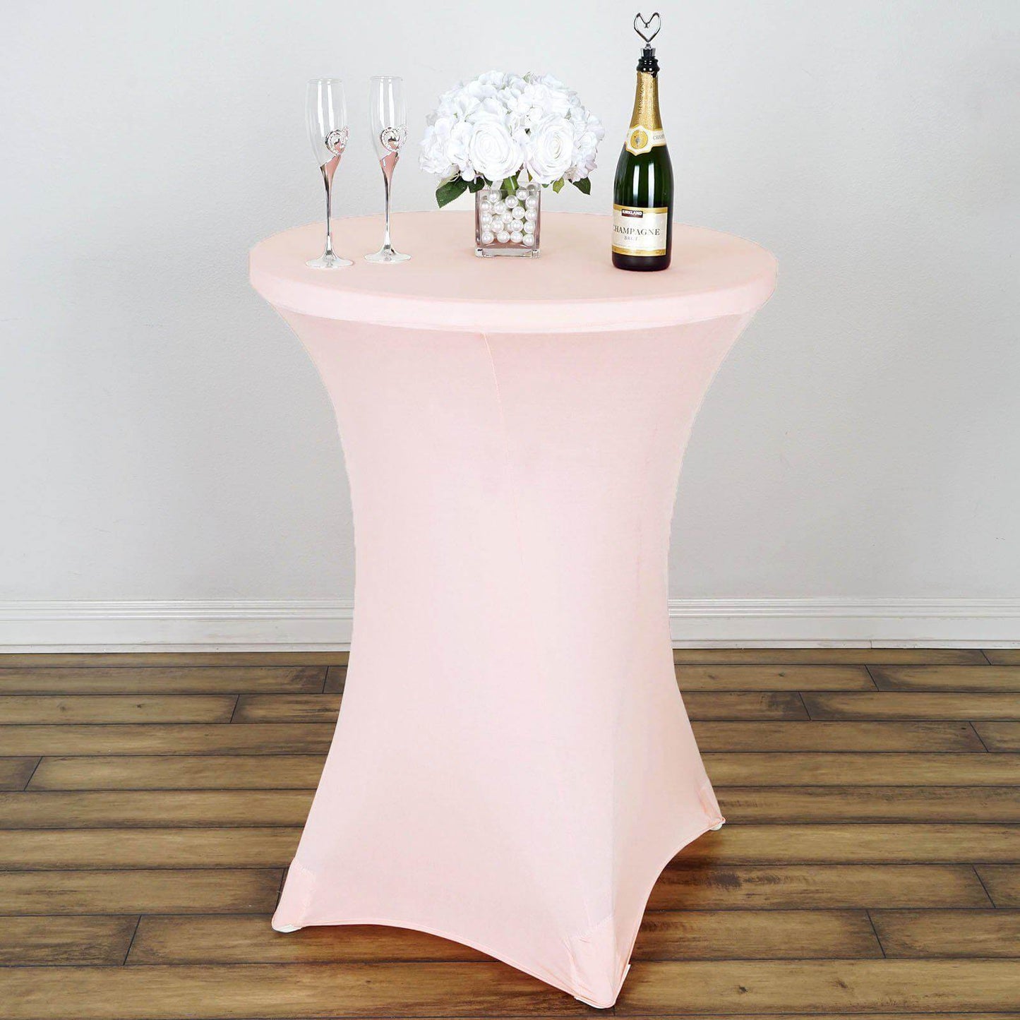 Spandex 30" Round Cocktail Table Cover Blush - Easy to Maintain Stretch Fitted Highboy Tablecloth - Linen Luxes