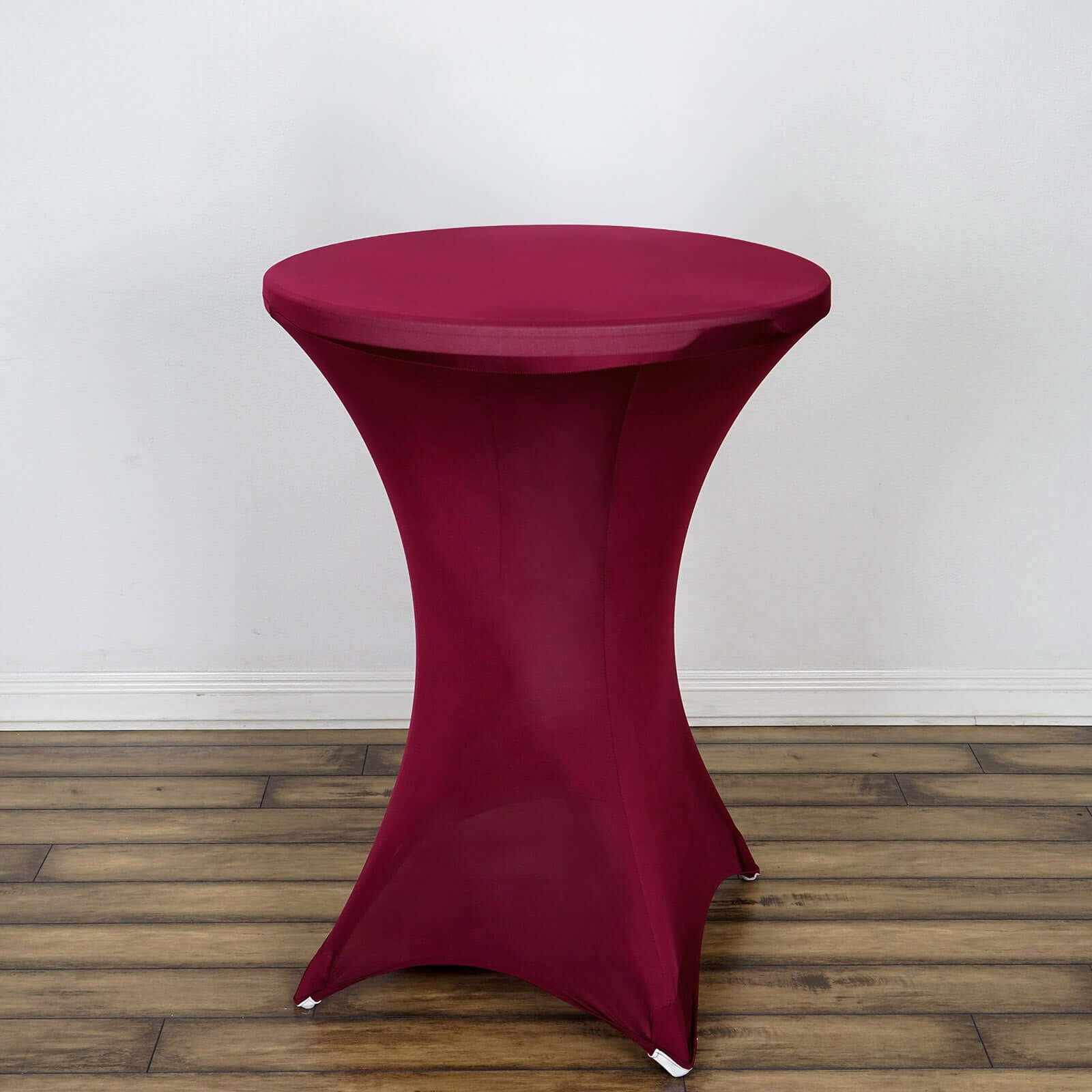 Spandex 30" Round Cocktail Table Cover Burgundy - Easy to Maintain Stretch Fitted Highboy Tablecloth - Linen Luxes