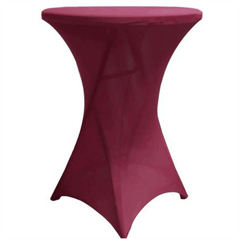 Spandex 30" Round Cocktail Table Cover Burgundy - Easy to Maintain Stretch Fitted Highboy Tablecloth - Linen Luxes