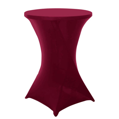 Spandex 30" Round Cocktail Table Cover Burgundy - Easy to Maintain Stretch Fitted Highboy Tablecloth - Linen Luxes