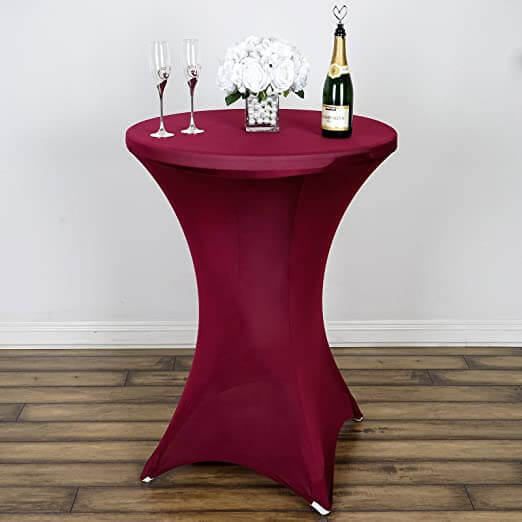 Spandex 30" Round Cocktail Table Cover Burgundy - Easy to Maintain Stretch Fitted Highboy Tablecloth - Linen Luxes
