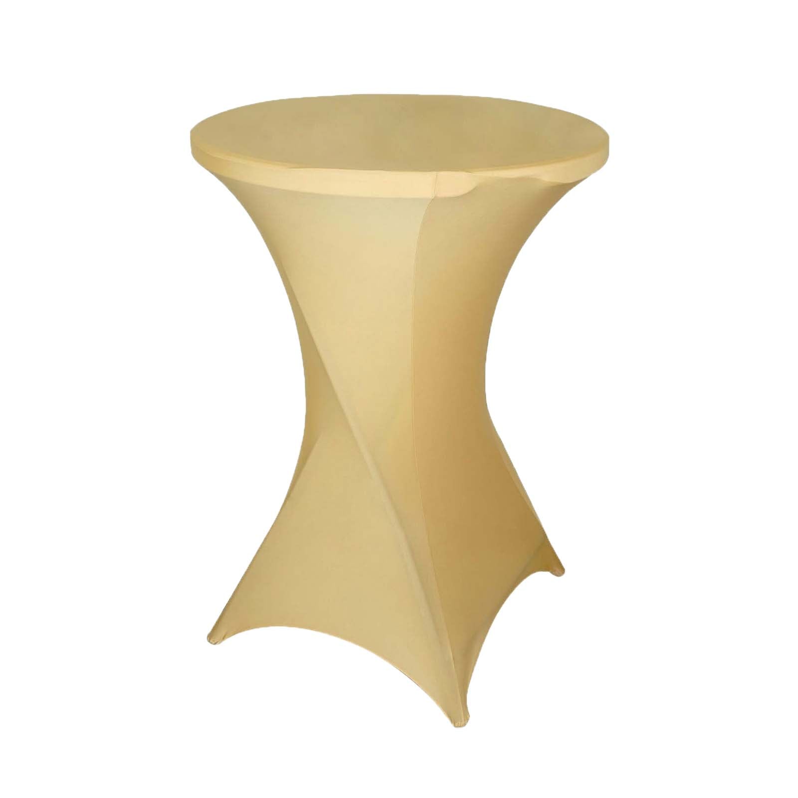 Spandex 30" Round Cocktail Table Cover Champagne - Easy to Maintain Stretch Fitted Highboy Tablecloth - Linen Luxes