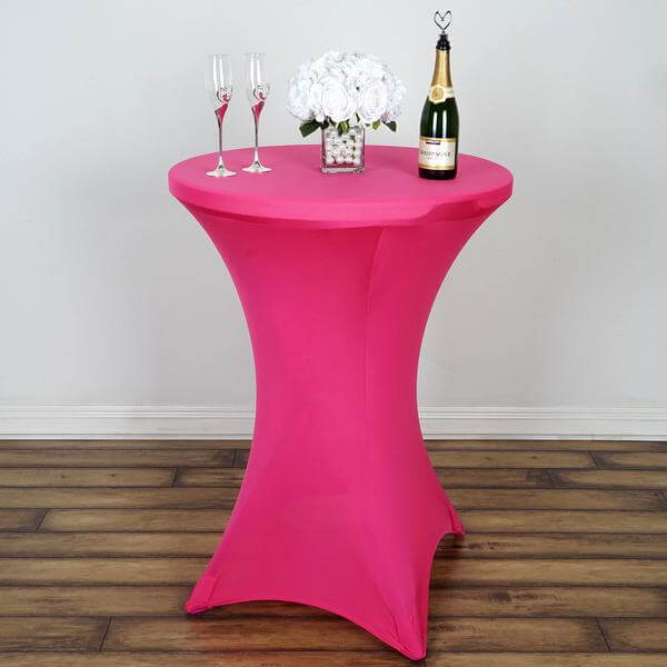 Spandex 30" Round Cocktail Table Cover Fuchsia - Easy to Maintain Stretch Fitted Highboy Tablecloth - Linen Luxes