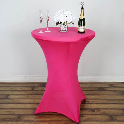 Spandex 30" Round Cocktail Table Cover Fuchsia - Easy to Maintain Stretch Fitted Highboy Tablecloth - Linen Luxes
