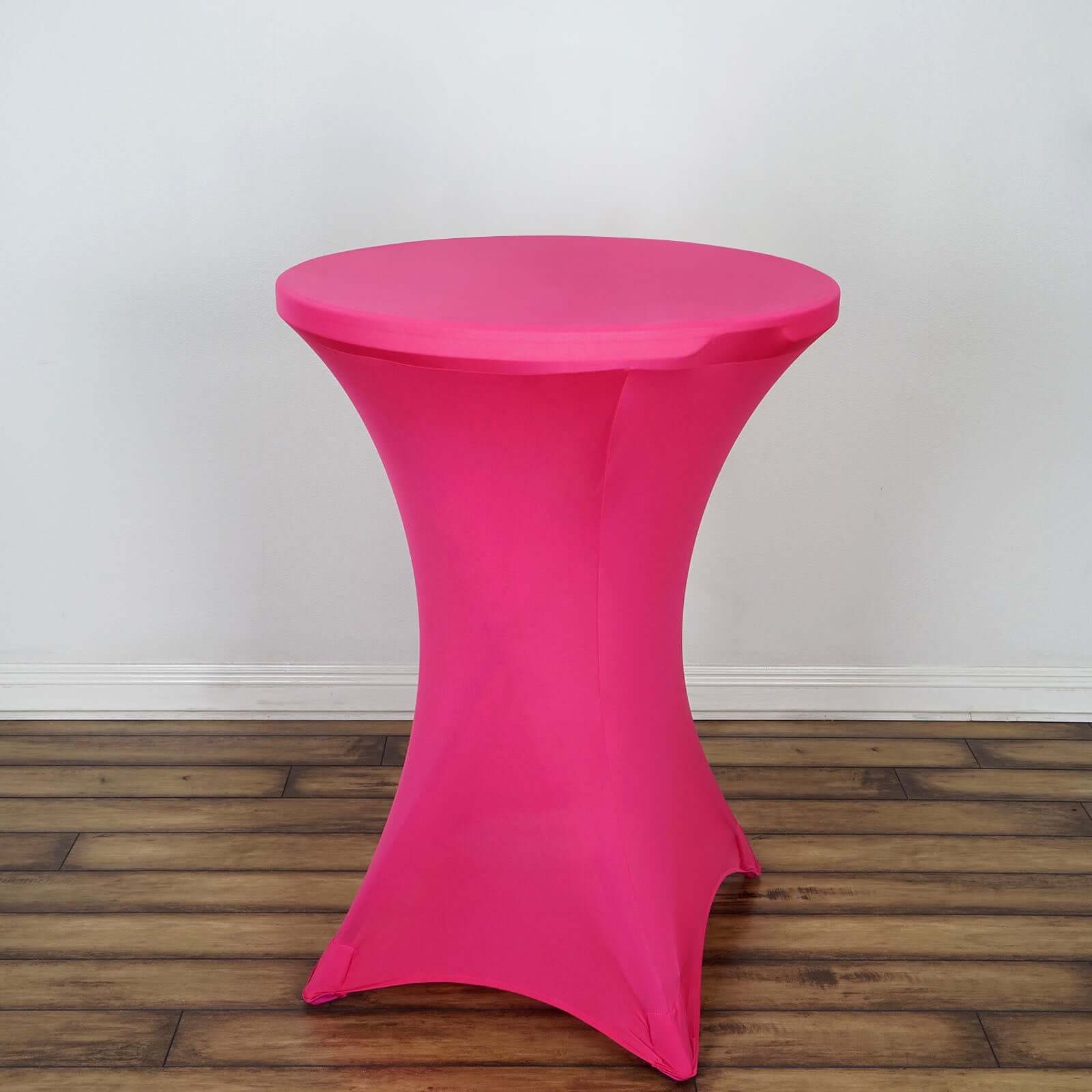 Spandex 30" Round Cocktail Table Cover Fuchsia - Easy to Maintain Stretch Fitted Highboy Tablecloth - Linen Luxes