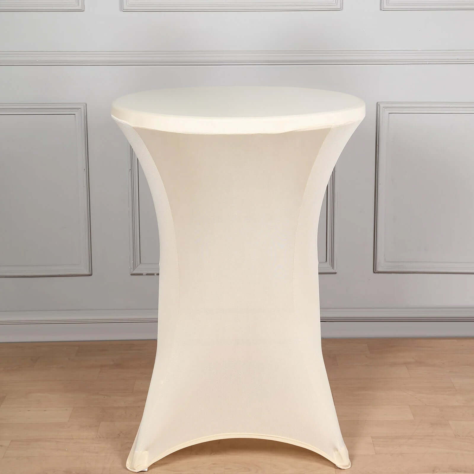 Spandex 30" Round Cocktail Table Cover Ivory - Easy to Maintain Stretch Fitted Highboy Tablecloth - Linen Luxes