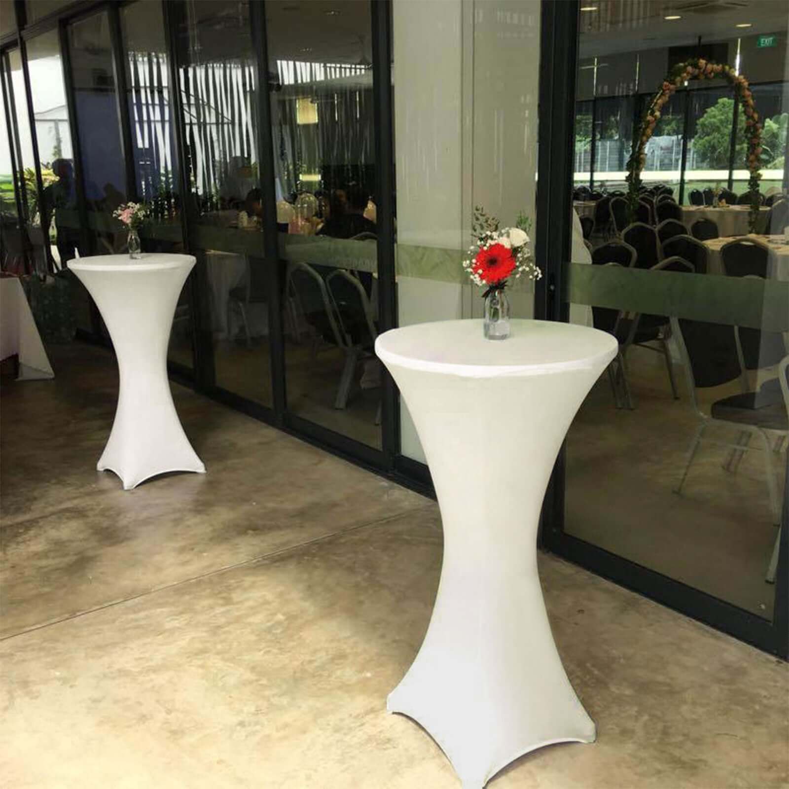 Spandex 30" Round Cocktail Table Cover Ivory - Easy to Maintain Stretch Fitted Highboy Tablecloth - Linen Luxes