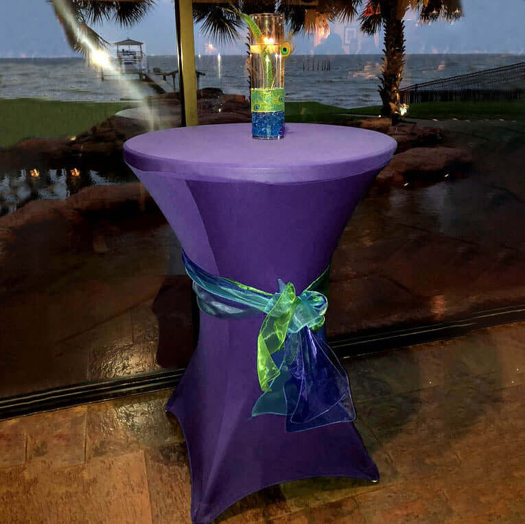 Spandex 30" Round Cocktail Table Cover Purple - Easy to Maintain Stretch Fitted Highboy Tablecloth - Linen Luxes