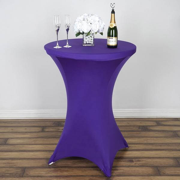 Spandex 30" Round Cocktail Table Cover Purple - Easy to Maintain Stretch Fitted Highboy Tablecloth - Linen Luxes