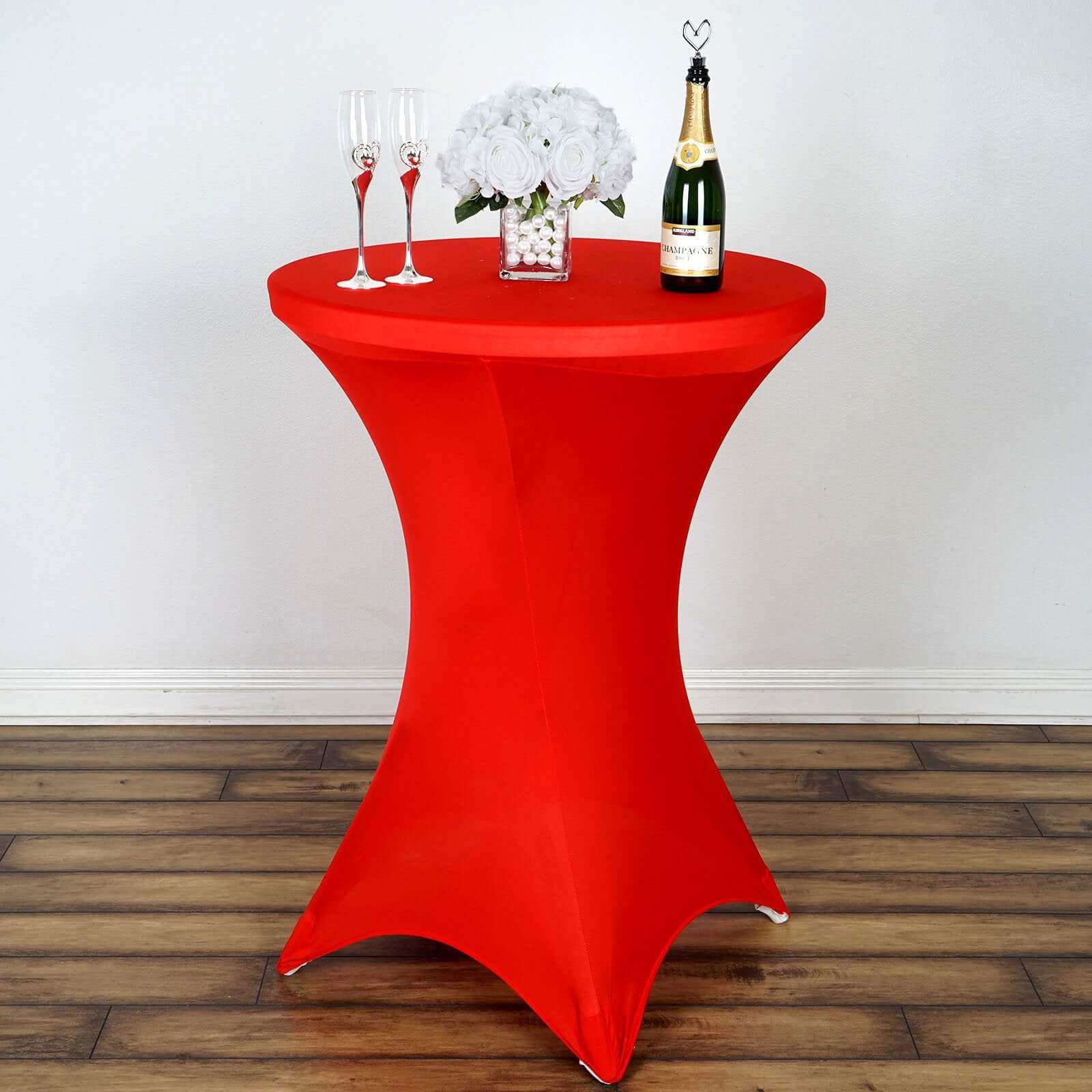 Spandex 30" Round Cocktail Table Cover Red - Easy to Maintain Stretch Fitted Highboy Tablecloth - Linen Luxes