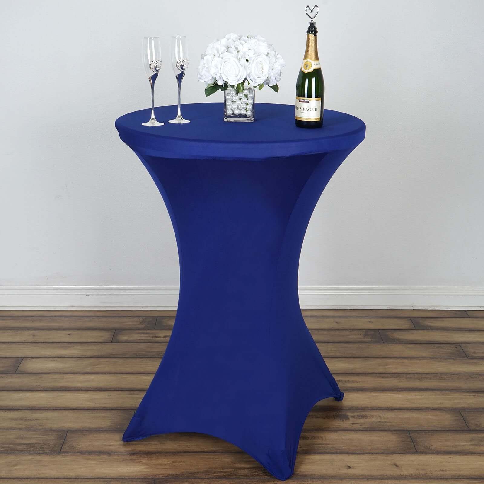 Spandex 30" Round Cocktail Table Cover Royal Blue - Easy to Maintain Stretch Fitted Highboy Tablecloth - Linen Luxes