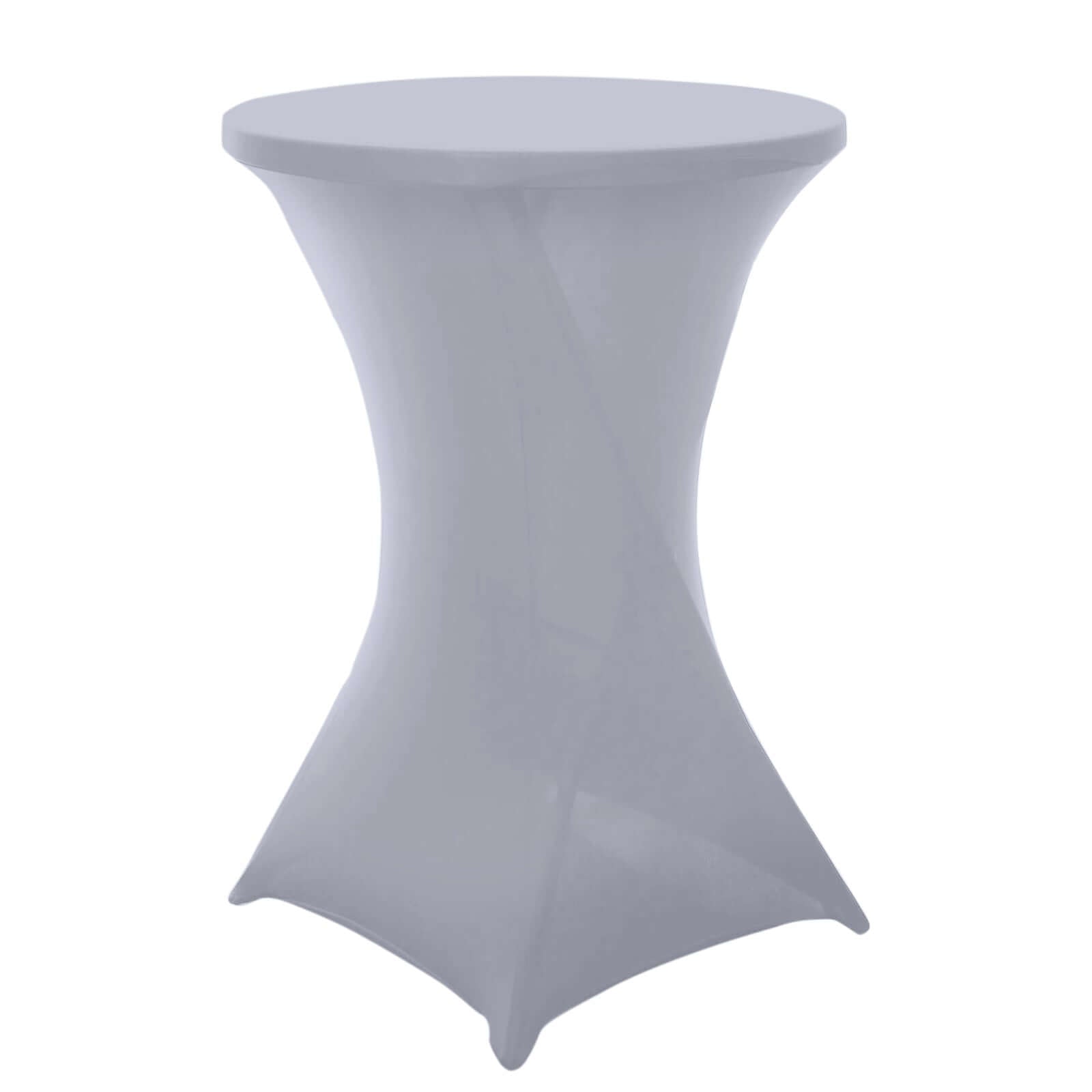 Spandex 30" Round Cocktail Table Cover Silver - Easy to Maintain Stretch Fitted Highboy Tablecloth - Linen Luxes