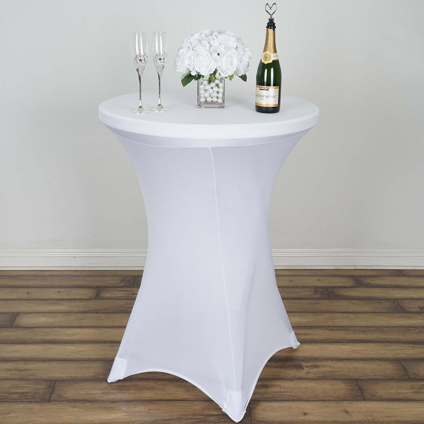 Spandex 30" Round Cocktail Table Cover White - Easy to Maintain Stretch Fitted Highboy Tablecloth for Stylish Events - Linen Luxes