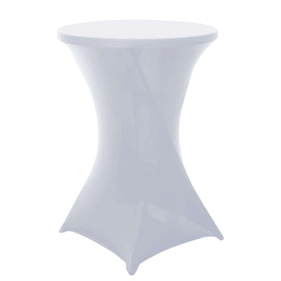 Spandex 30" Round Cocktail Table Cover White - Easy to Maintain Stretch Fitted Highboy Tablecloth for Stylish Events - Linen Luxes