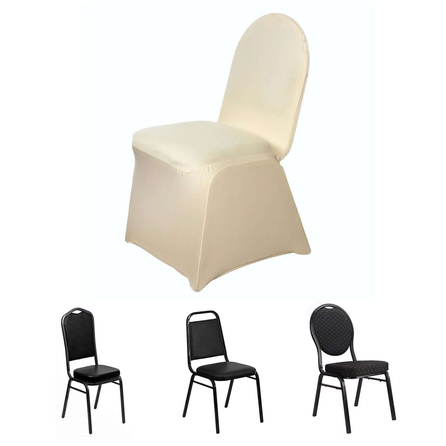 Spandex Chair Cover for Banquet Chairs Champagne - Stretch 160GSM Fabric with Slip - On Slipcover - Linen Luxes