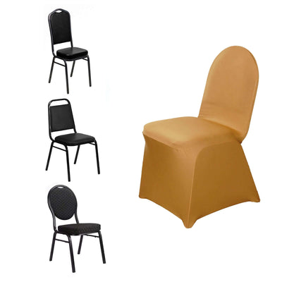 Spandex Chair Cover for Banquet Chairs Gold - Stylish Stretch 160GSM Fabric with Slip - On Slipcover for Sophisticated Gatherings - Linen Luxes