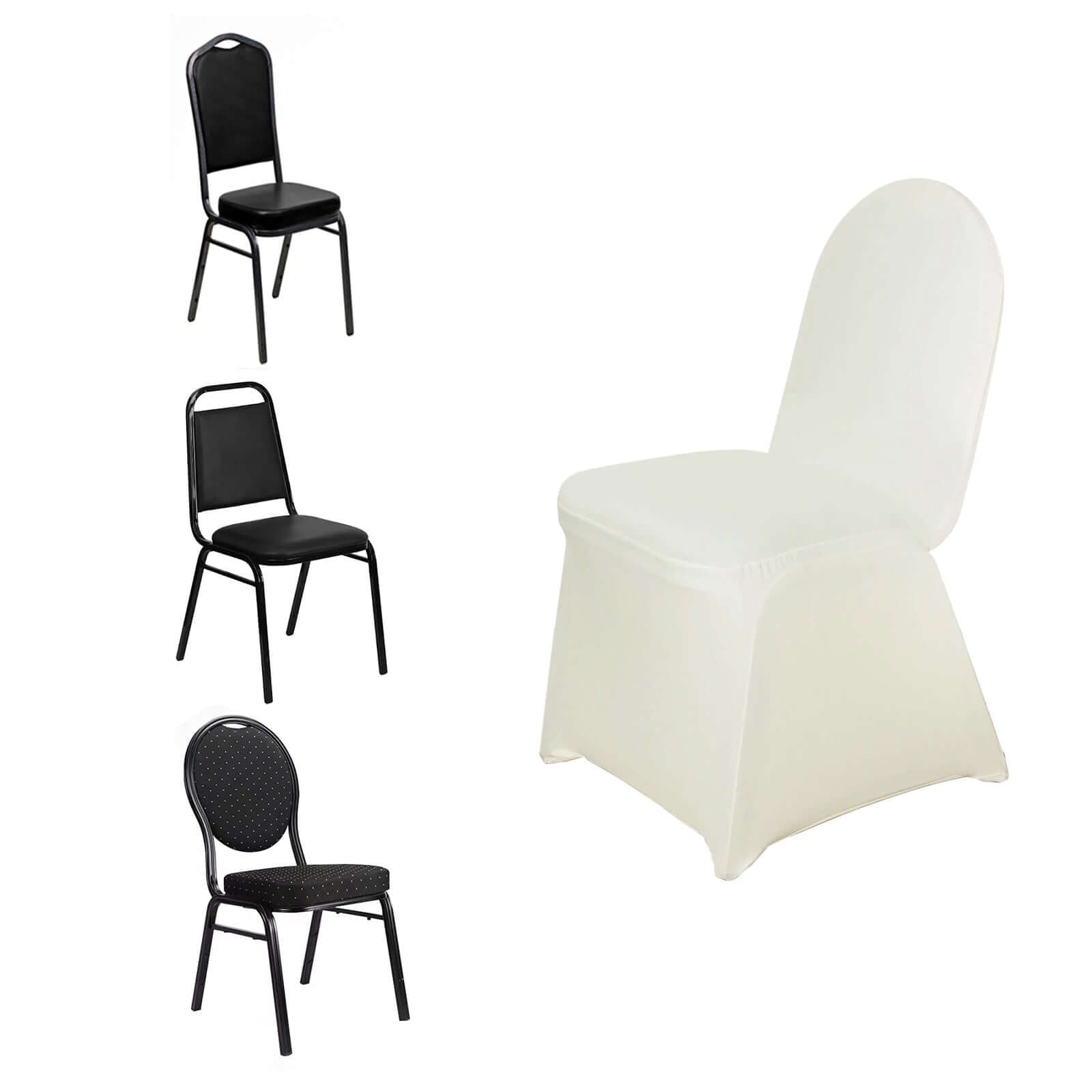 Spandex Chair Cover for Banquet Chairs Ivory - Stretch 160GSM Fabric with Slip - On Slipcover - Linen Luxes