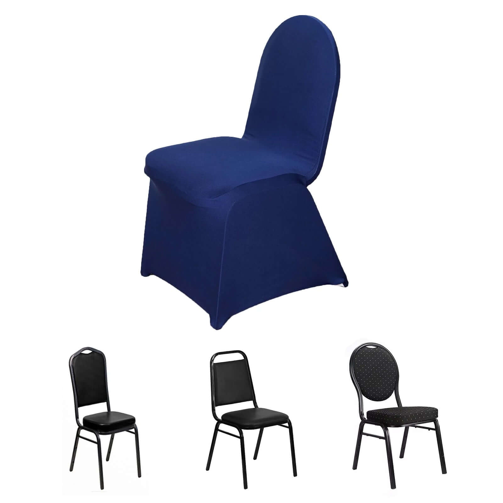Spandex Chair Cover for Banquet Chairs Navy Blue - Stretch 160GSM Fabric with Slip - On Slipcover - Linen Luxes