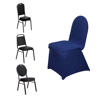 Spandex Chair Cover for Banquet Chairs Navy Blue - Stretch 160GSM Fabric with Slip - On Slipcover - Linen Luxes