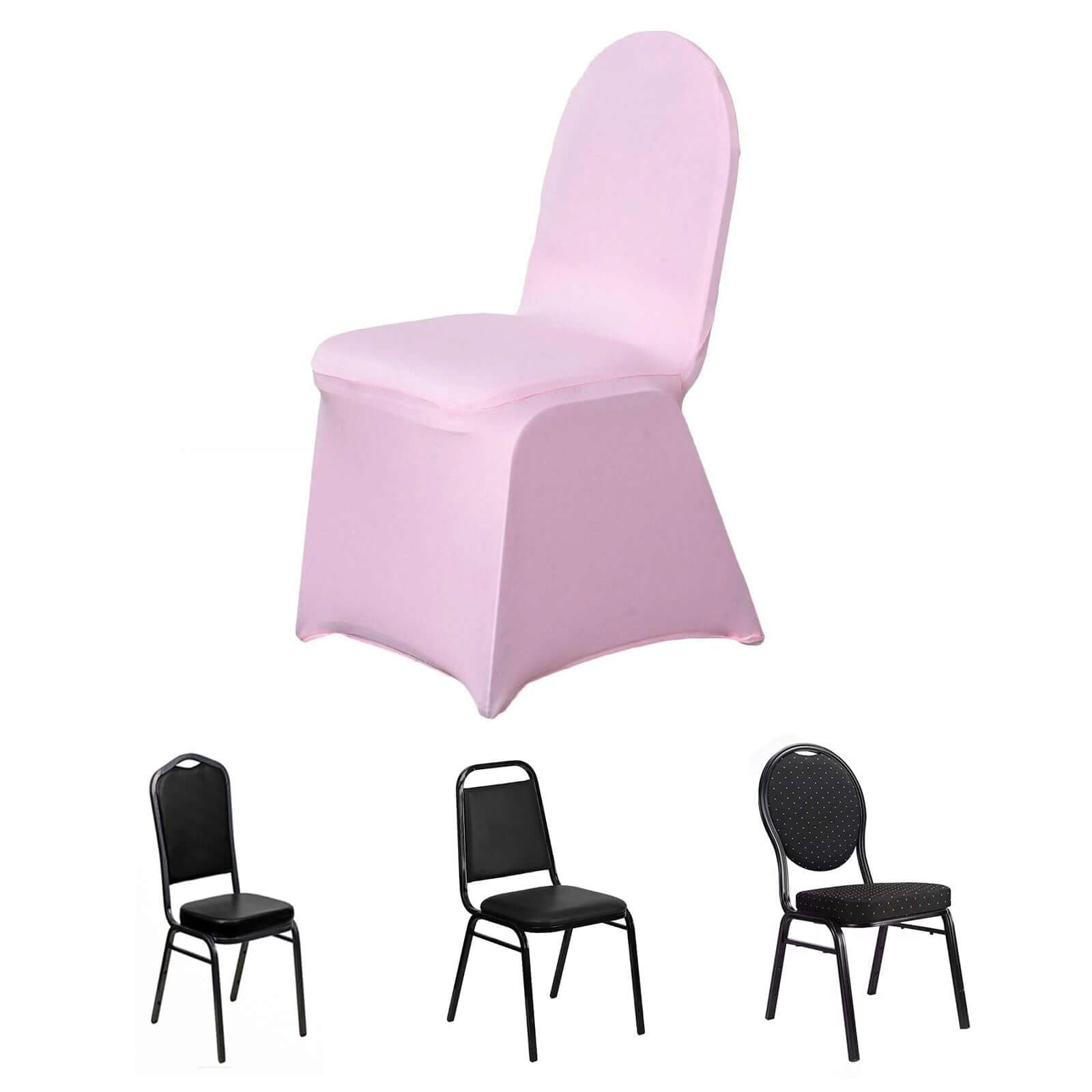 Spandex Chair Cover for Banquet Chairs Pink - Stretch 160GSM Fabric with Slip - On Slipcover - Linen Luxes