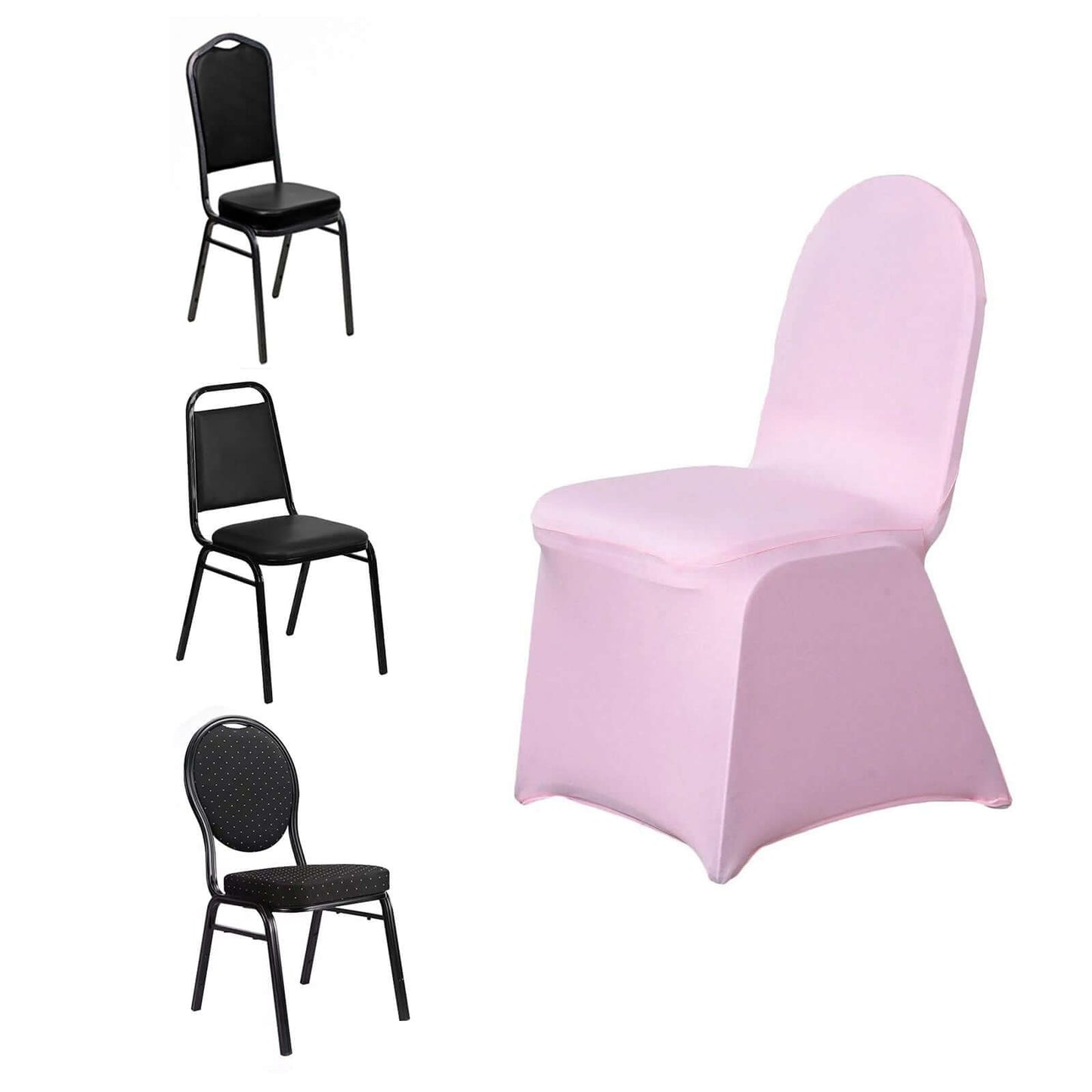 Spandex Chair Cover for Banquet Chairs Pink - Stretch 160GSM Fabric with Slip - On Slipcover - Linen Luxes