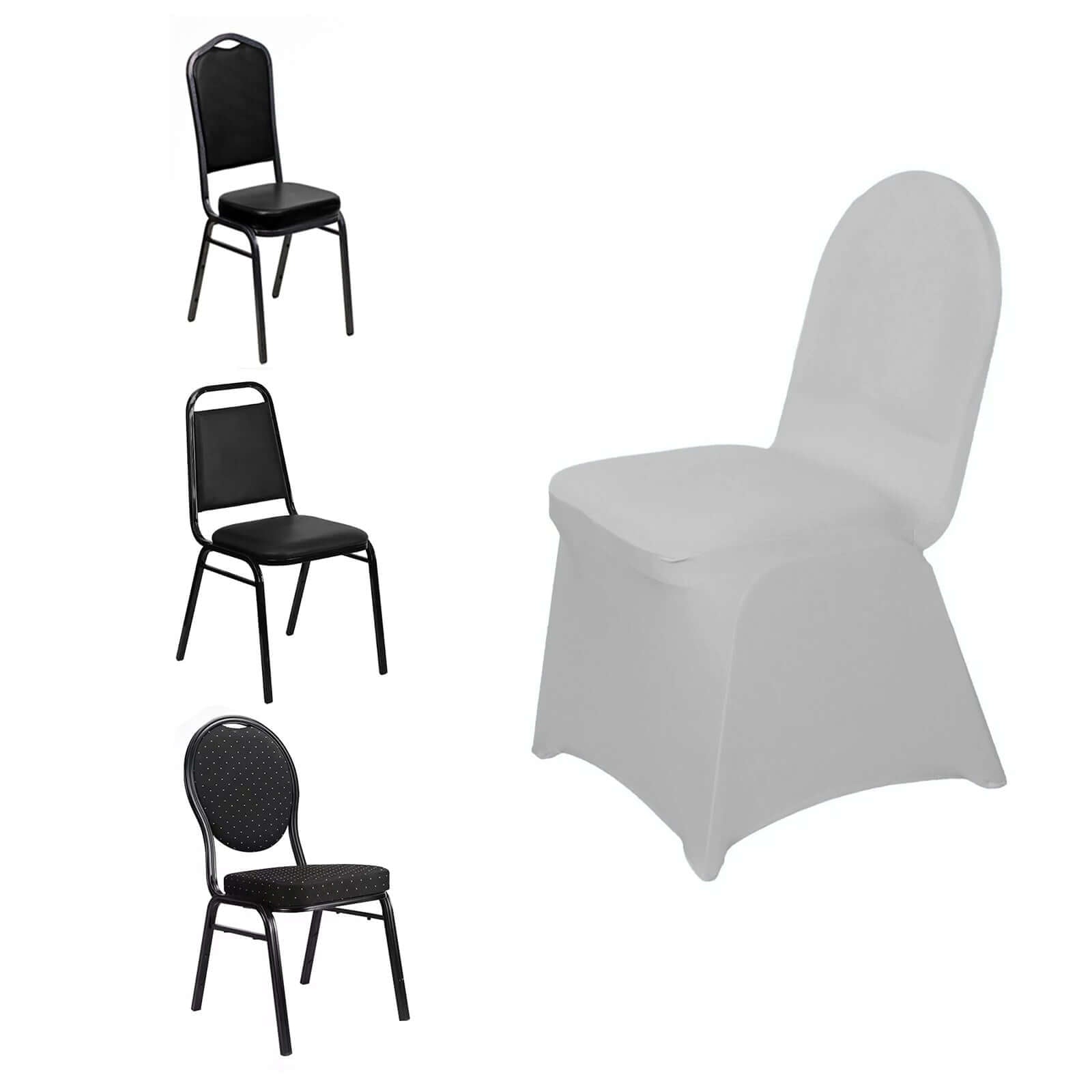 Spandex Chair Cover for Banquet Chairs Silver - Stretch 160GSM Fabric with Slip - On Slipcover - Linen Luxes