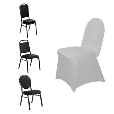 Spandex Chair Cover for Banquet Chairs Silver - Stretch 160GSM Fabric with Slip - On Slipcover - Linen Luxes