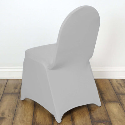 Spandex Chair Cover for Banquet Chairs Silver - Stretch 160GSM Fabric with Slip - On Slipcover - Linen Luxes