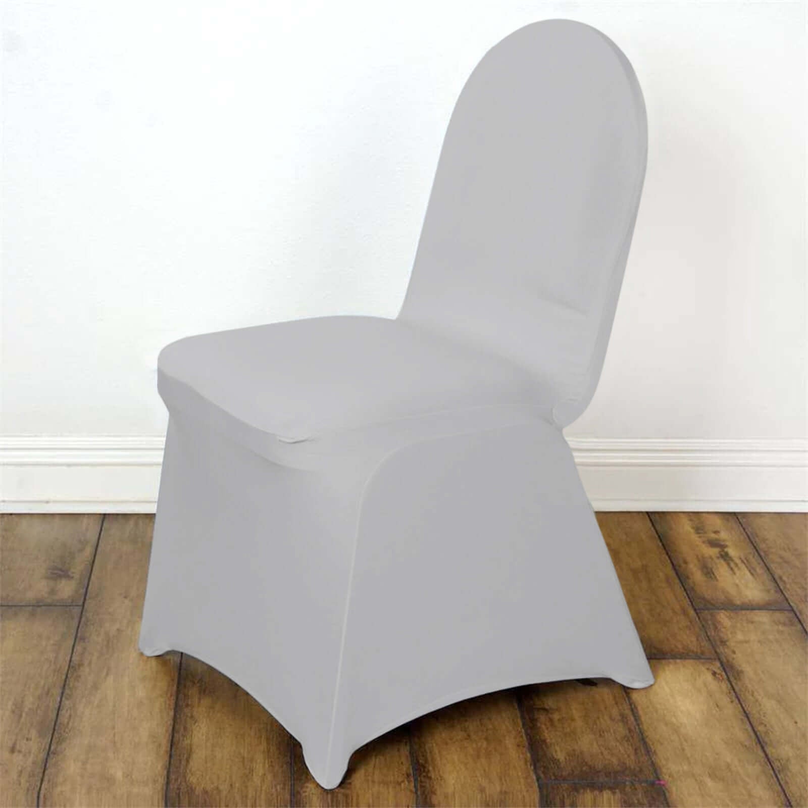 Spandex Chair Cover for Banquet Chairs Silver - Stretch 160GSM Fabric with Slip - On Slipcover - Linen Luxes