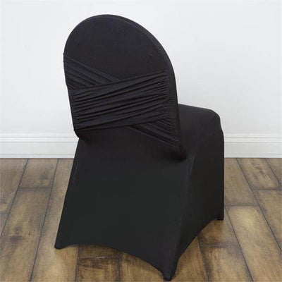 Spandex Chair Cover Madrid Style for Banquet Chairs Black - Stylish Stretch 180GSM Fitted Slipcover - Linen Luxes