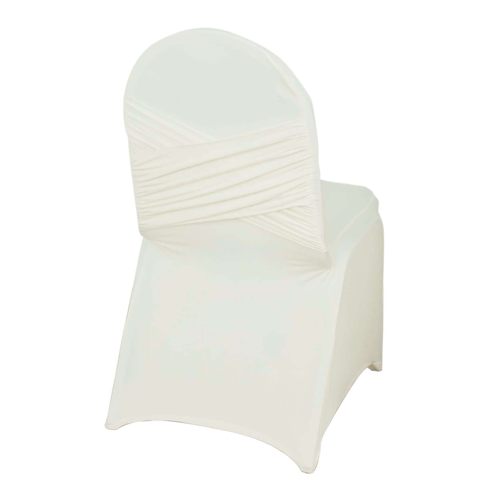 Spandex Chair Cover Madrid Style for Banquet Chairs Ivory - Stylish Stretch 180GSM Fitted Slipcover - Linen Luxes