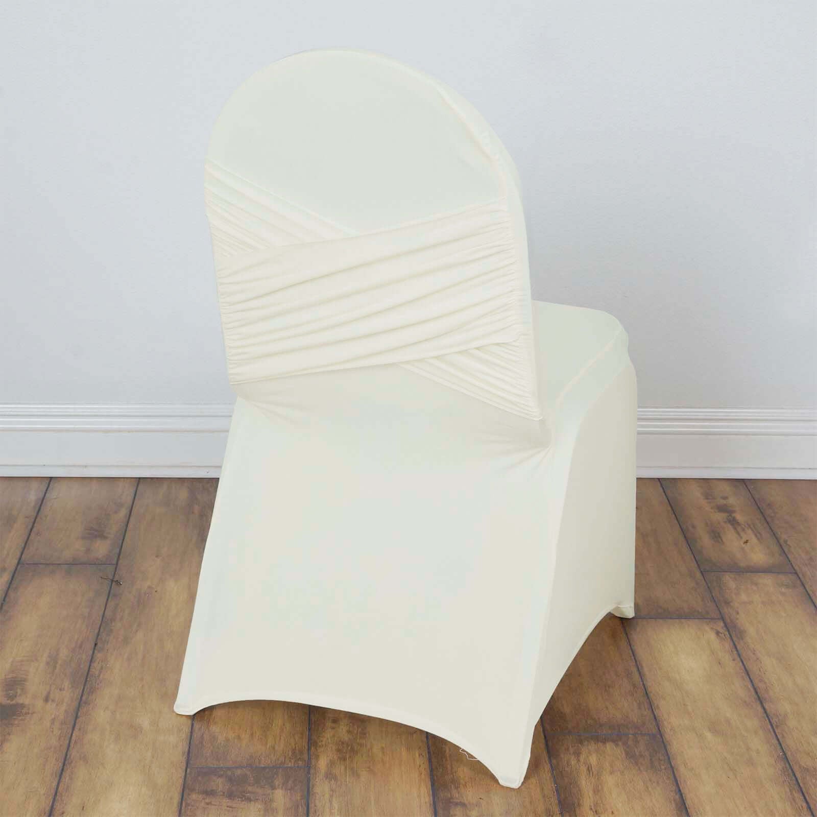 Spandex Chair Cover Madrid Style for Banquet Chairs Ivory - Stylish Stretch 180GSM Fitted Slipcover - Linen Luxes