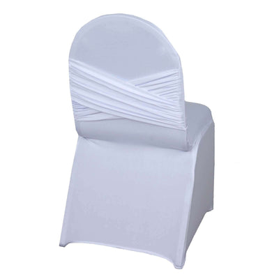 Spandex Chair Cover Madrid Style for Banquet Chairs White - Stylish Stretch 180GSM Fitted Slipcover for Weddings - Linen Luxes