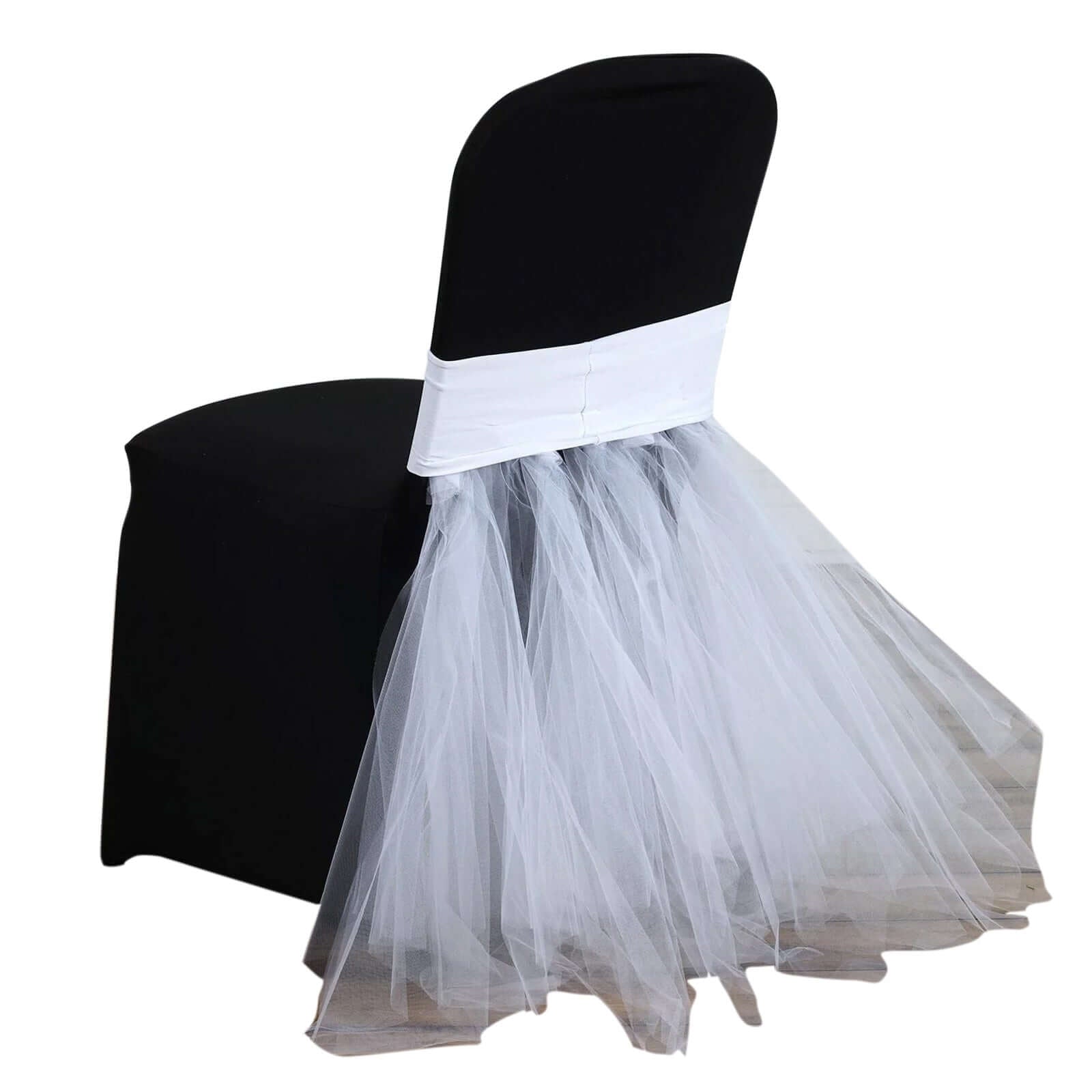 Spandex Chair Cover Skirt Tutu Style for Wedding Chairs White - Stylish Decor for Formal Events - Linen Luxes