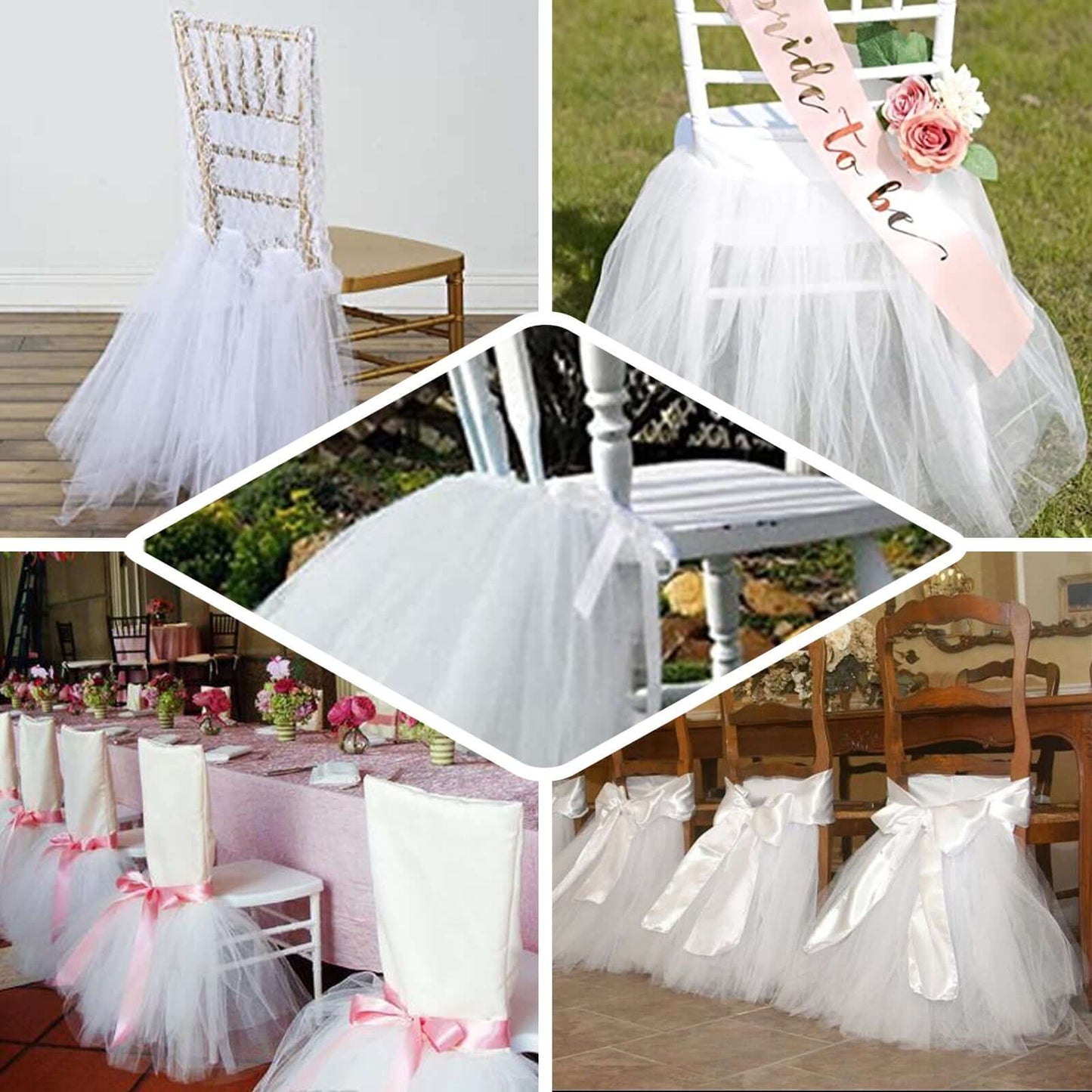 Spandex Chair Cover Skirt Tutu Style for Wedding Chairs White - Stylish Decor for Formal Events - Linen Luxes