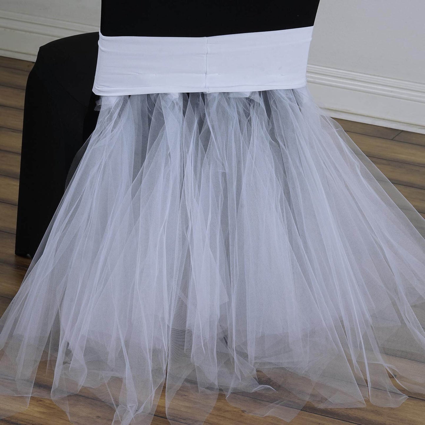 Spandex Chair Cover Skirt Tutu Style for Wedding Chairs White - Stylish Decor for Formal Events - Linen Luxes