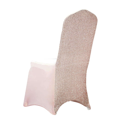 Spandex Chair Cover with Metallic Shimmer Tinsel Back for Banquet Chairs Blush - Fitted Slipcover - Linen Luxes