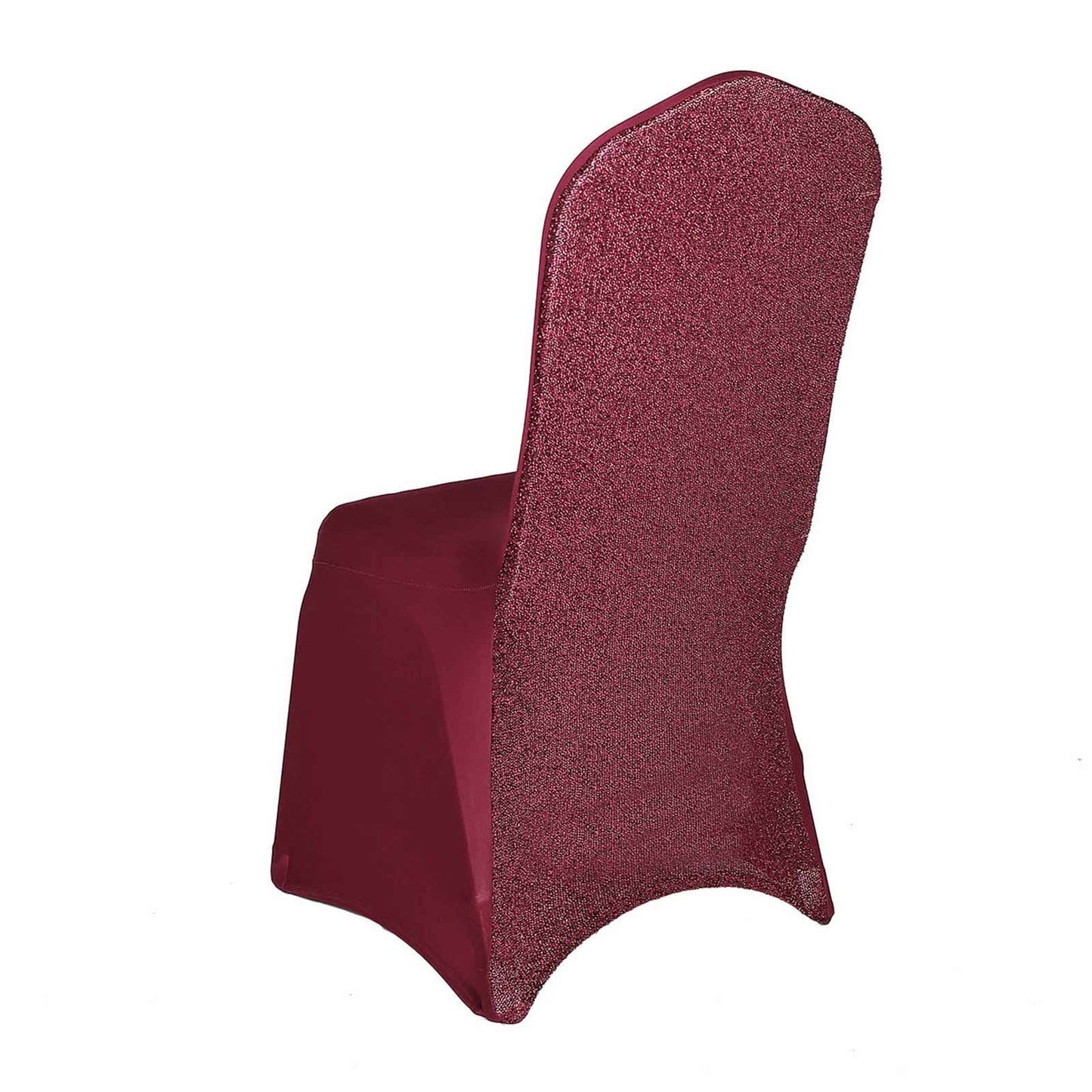 Spandex Chair Cover with Metallic Shimmer Tinsel Back for Banquet Chairs Burgundy - Fitted Slipcover - Linen Luxes