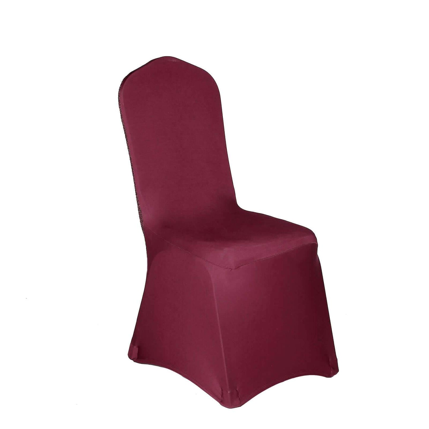 Spandex Chair Cover with Metallic Shimmer Tinsel Back for Banquet Chairs Burgundy - Fitted Slipcover - Linen Luxes