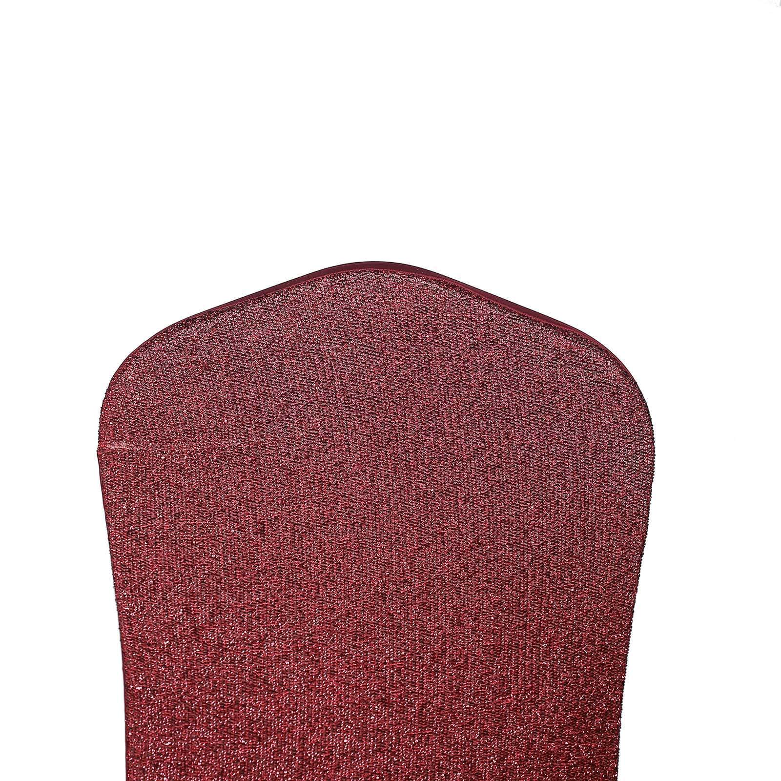 Spandex Chair Cover with Metallic Shimmer Tinsel Back for Banquet Chairs Burgundy - Fitted Slipcover - Linen Luxes