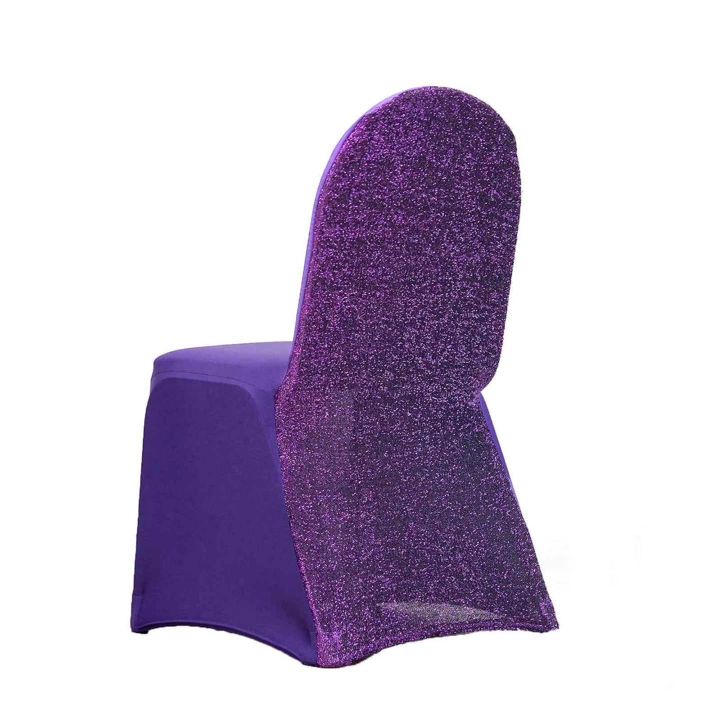 Spandex Chair Cover with Metallic Shimmer Tinsel Back for Banquet Chairs Purple - Fitted Slipcover - Linen Luxes