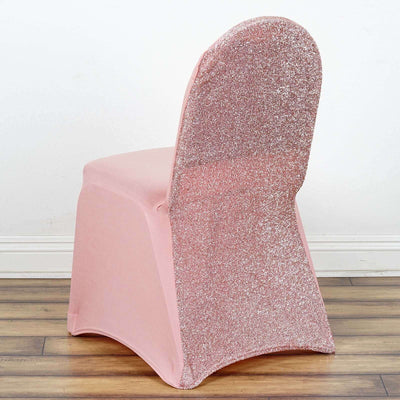 Spandex Chair Cover with Metallic Shimmer Tinsel Back for Banquet Chairs Rose Gold - Fitted Slipcover - Linen Luxes