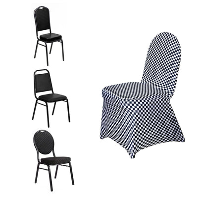 Spandex Chair Covers for Banquet Chairs Black/White Buffalo Plaid - Stylish Fitted Checkered Slipcovers for Weddings & Gatherings - Linen Luxes